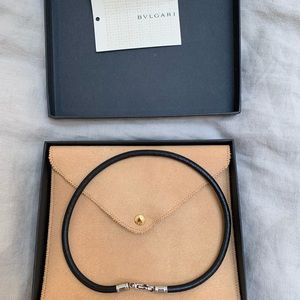 Bvlgari Black Leather Choker Bracelet